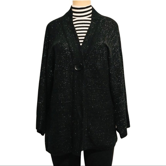 Carolyn Taylor XL Black Knit Silver Sparkle Cardigan - Picture 6 of 8